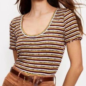NWT Loft Knit Striped Ruffle Top Short Sleeve Tee Size L
